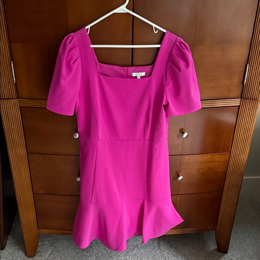 Jade Vibrant Pink Dress with Puff Sleeves (worn once)